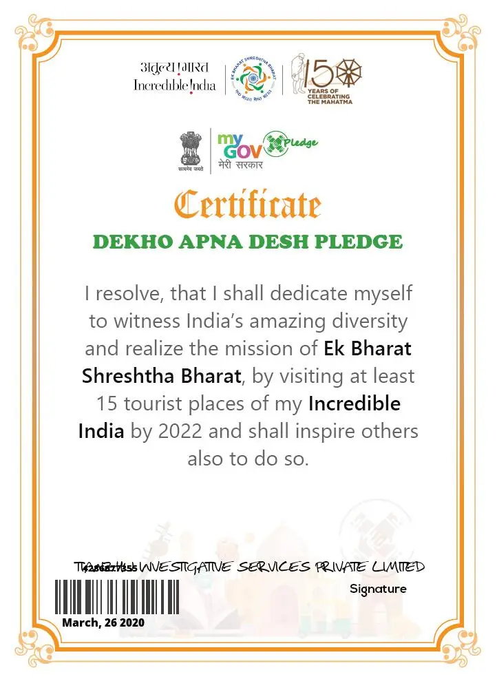 Bharat apna desh pledge certificate